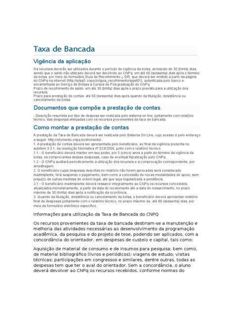 taxa de bancada cnpq.